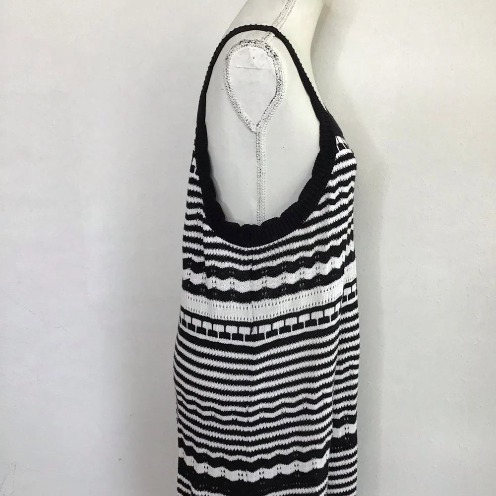 Joie Women Elegant Black White Monochrome Striped Knit Crochet Maxi Dress XL - Picture 8 of 11